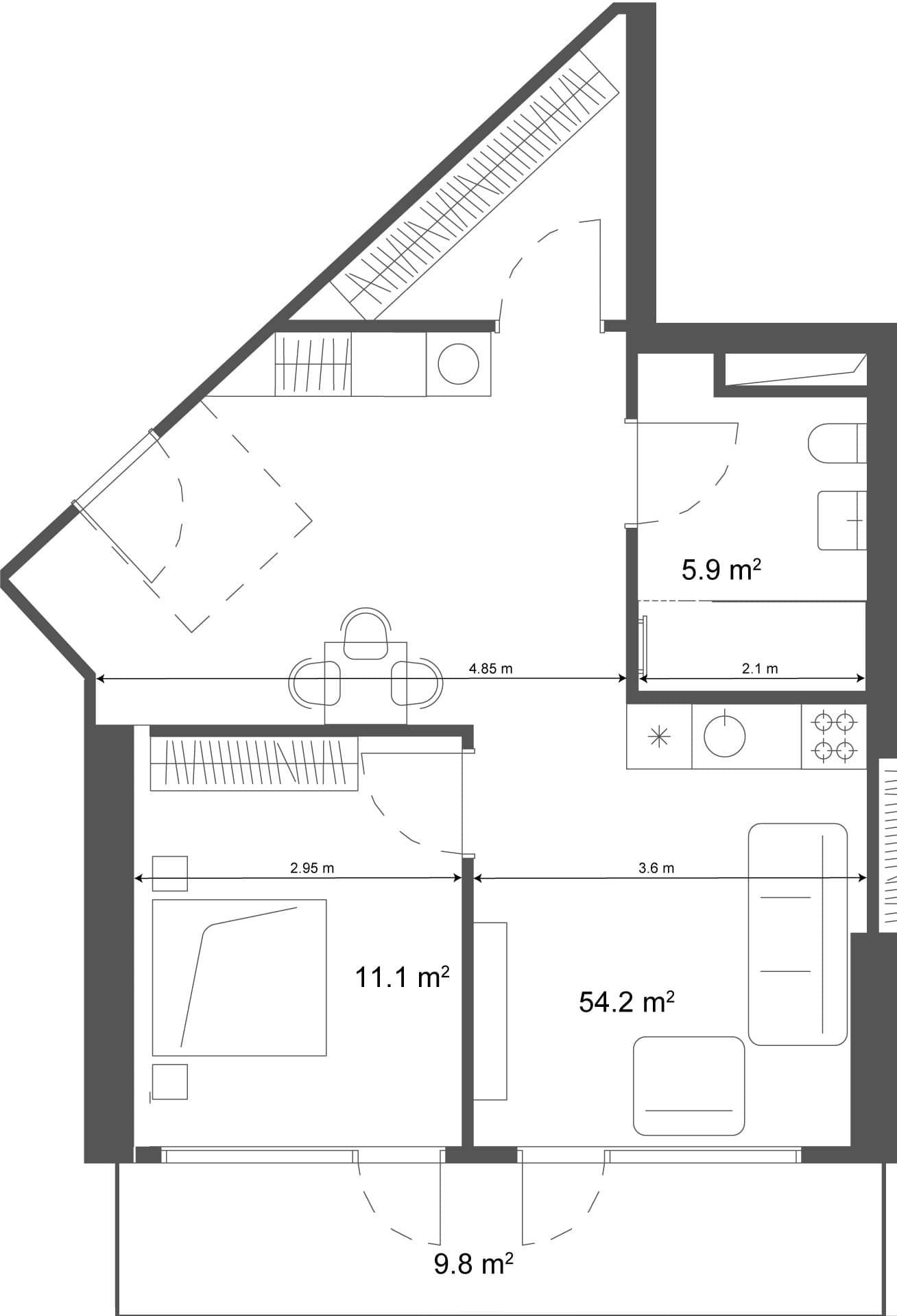 1-комн, 64 м², этаж 32