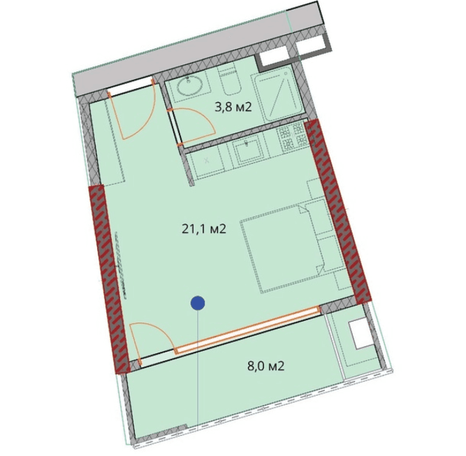 {{roomApartmentOrStudio}}, 34.1 m², 10 floor, OKTO Art House in Batumi