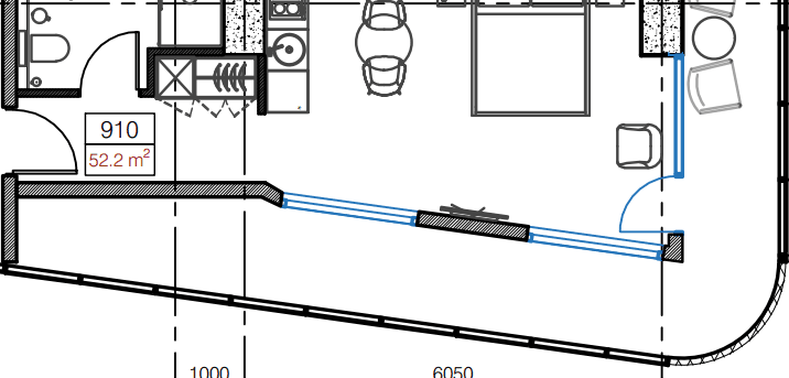 Studio, 52.2 m², Floor 9