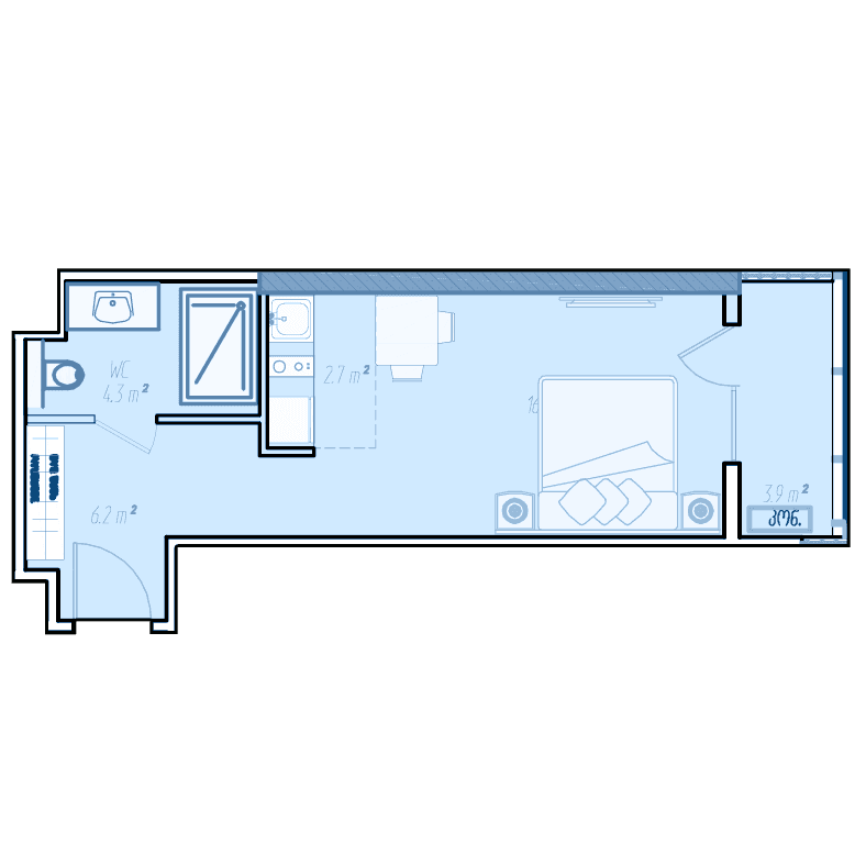 {{roomApartmentOrStudio}}, 34.5 m², 35 floor, BlueSky Tower in Batumi