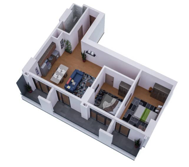 两居室, 83.3 m²