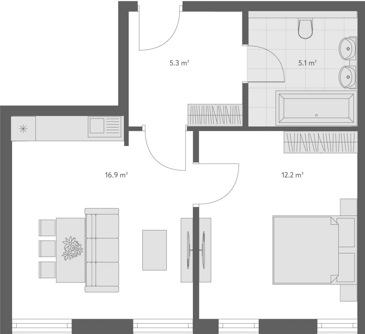 2-bedroom apartment, 38.2 m², 1 floor, Wyndham Grand Family Club in Batumi