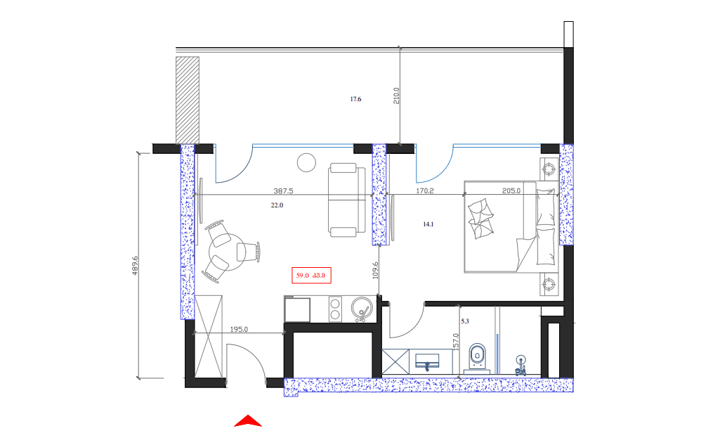 1-комн, 59 м², этаж 13