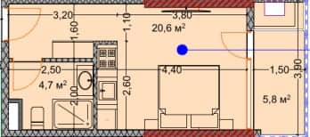 {{roomApartmentOrStudio}}, 31.2 მ², 24 სართული, OKTO Art House ბათუმში