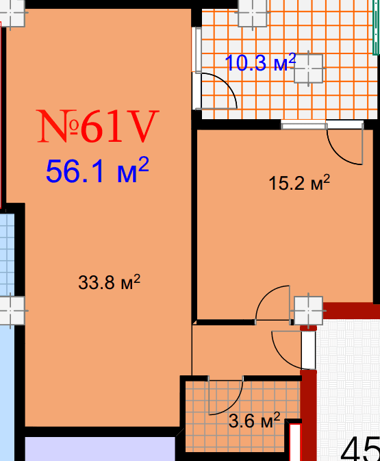 1-room, 66.4 m², Floor 19