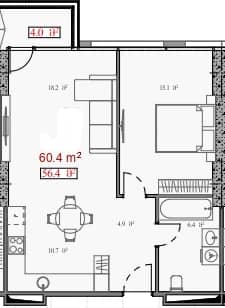 1-комн, 60.4 м², этаж 11