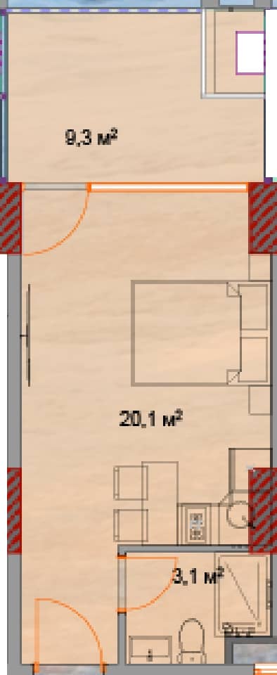 {{roomApartmentOrStudio}}, 33.2 მ², 7 სართული, Horizon Grand Residence ბათუმში
