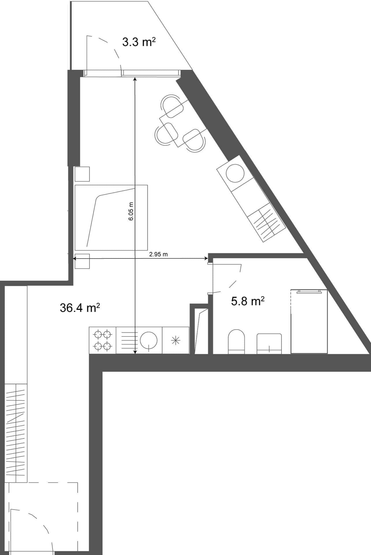 Studio, 39.7 m², Floor 39