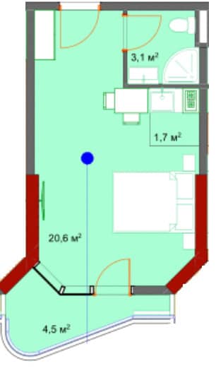 {{roomApartmentOrStudio}}, 30.7 მ², 17 სართული, Kolos ბათუმში