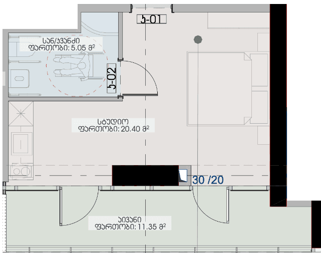 {{roomApartmentOrStudio}}, 36.8 m², 33 floor, Geuz Towers in Batumi