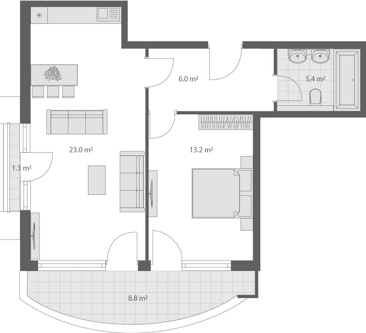 2-комнатная квартира, 57.7 м², 3 этаж в ЖК "Wyndham Grand Family Club"