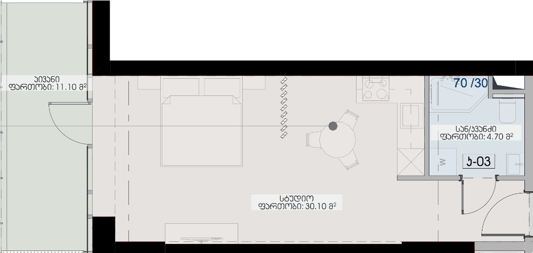 {{roomApartmentOrStudio}}, 45.9 მ², 22 სართული, Geuz Towers ბათუმში