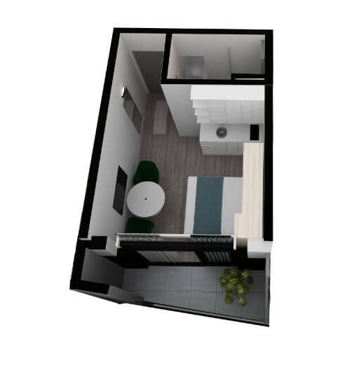 单间公寓，25.1 m²，9 楼，Green Side Gonio