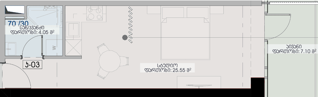 {{roomApartmentOrStudio}}, 36.7 მ², 18 სართული, Geuz Towers ბათუმში
