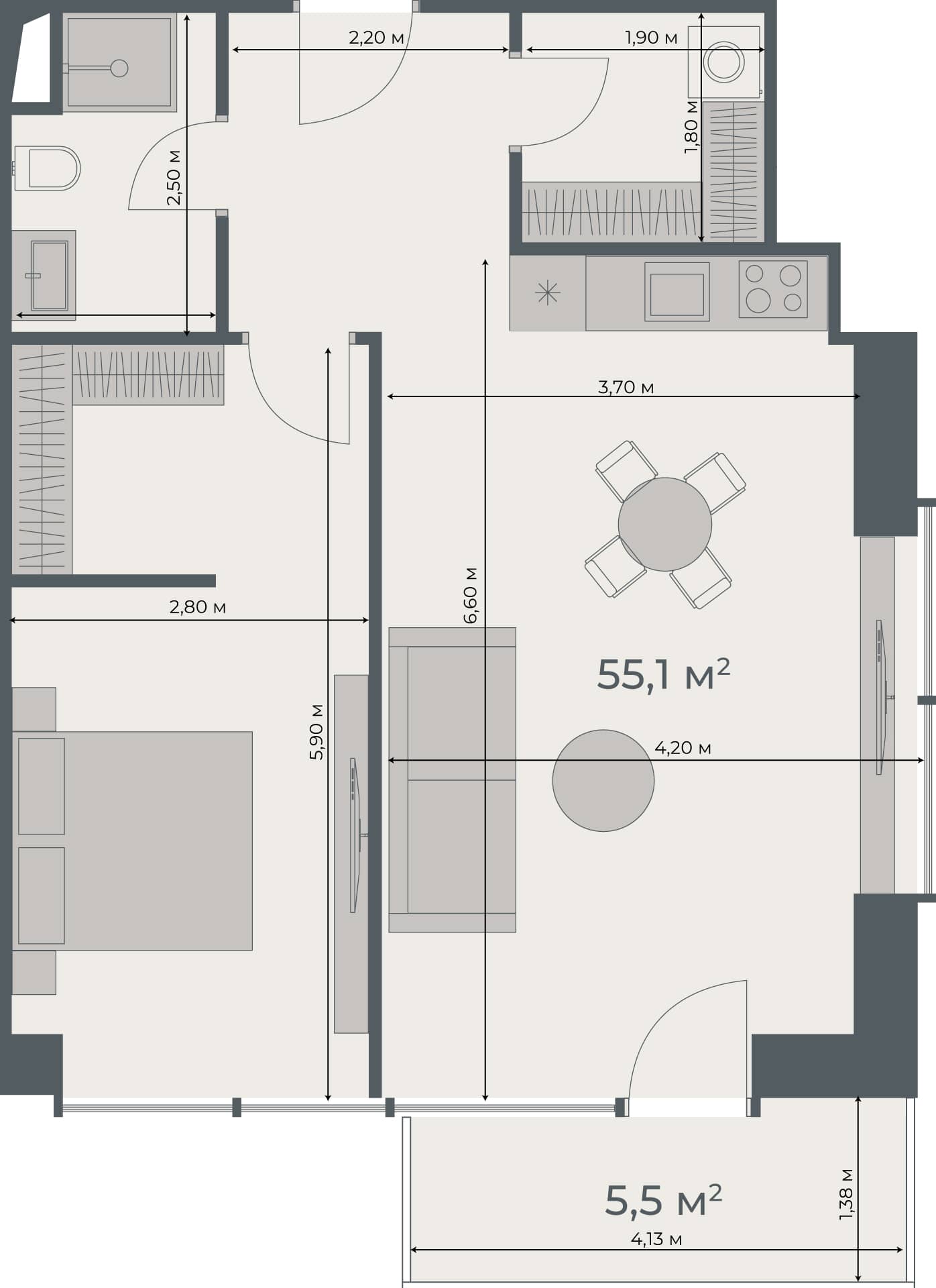 {{roomApartmentOrStudio}}, 60.6 მ², 23 სართული, One ბათუმში