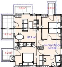 {{roomApartmentOrStudio}}, 76.9 m², 12 floor, Aquapark Residence in Batumi