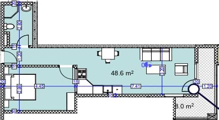1-комн, 56.6 м², этаж 7