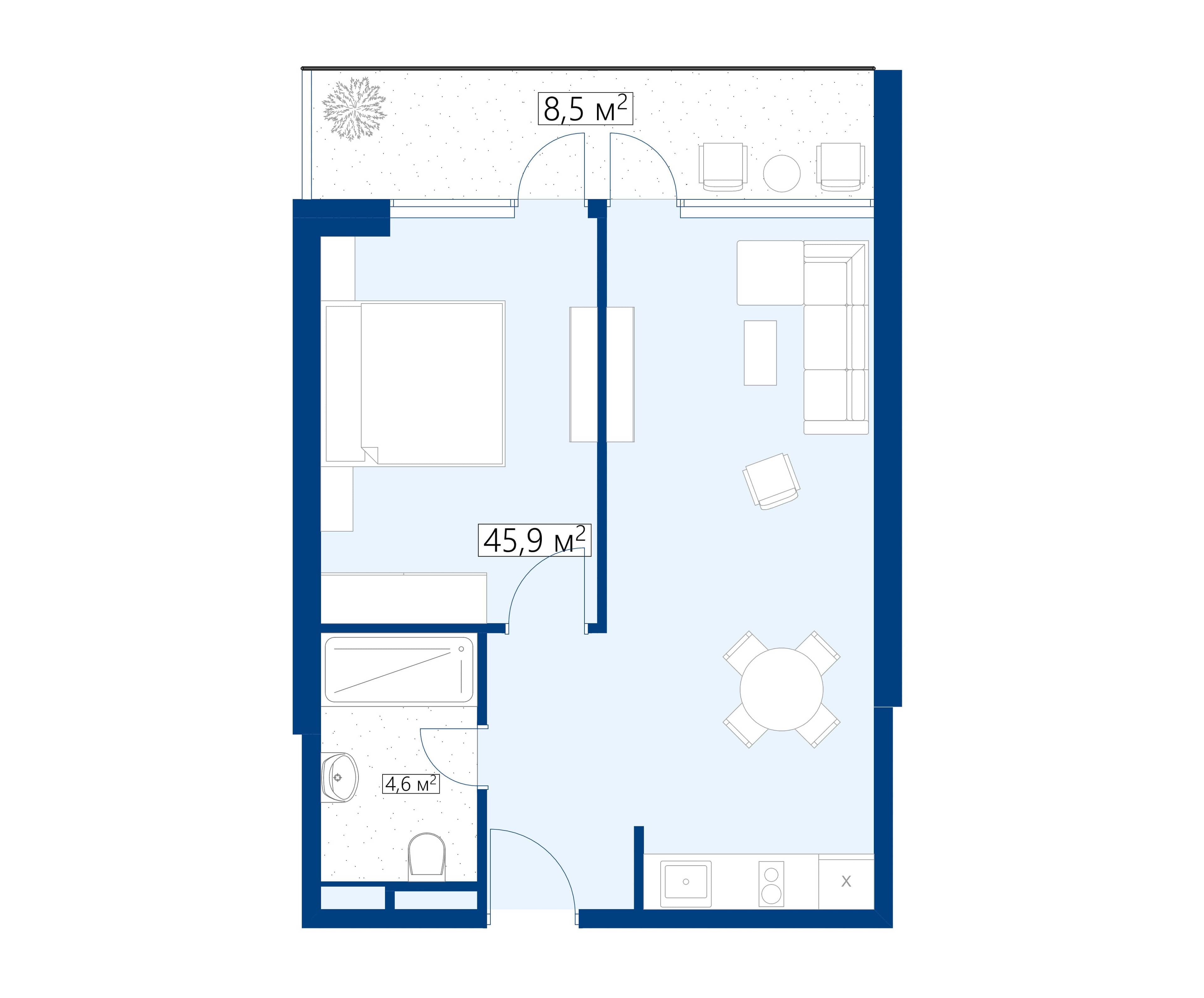 {{roomApartmentOrStudio}}, 54.4 მ², 19 სართული, Calligraphy Towers ბათუმში