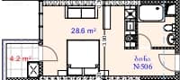 {{roomApartmentOrStudio}}, 32.8 მ², 5 სართული, Aquapark Residence ბათუმში