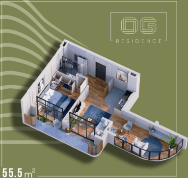 1-room, 55.5 m², Floor 4
