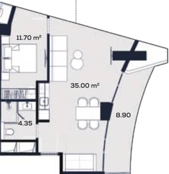 {{roomApartmentOrStudio}}, 59.95 მ², 52 სართული, Alliance Centropolis ბათუმში