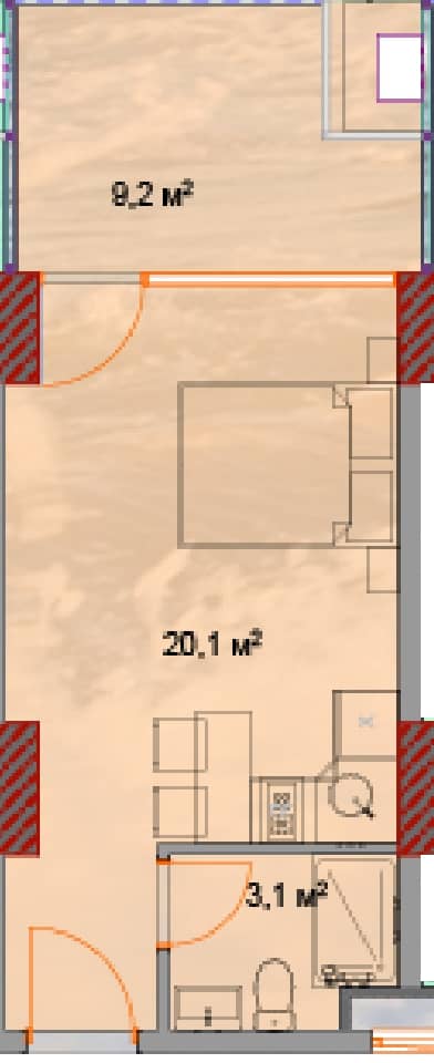 {{roomApartmentOrStudio}}, 33.2 მ², 20 სართული, Horizon Grand Residence ბათუმში