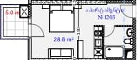 {{roomApartmentOrStudio}}, 32.6 m², 12 floor, Aquapark Residence in Batumi