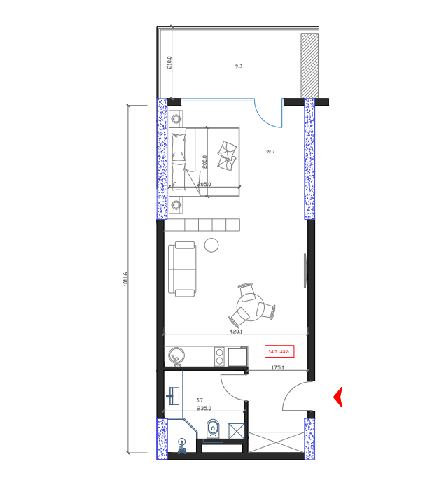Studio, 54.7 m², Floor 14