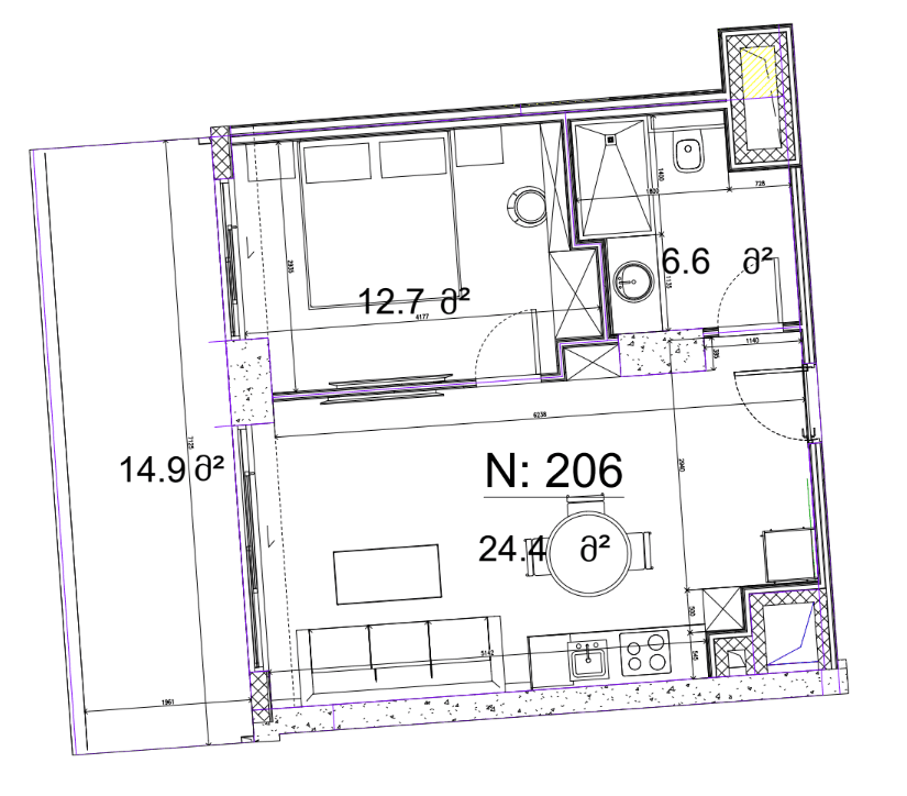 1-комн, 58.6 м²