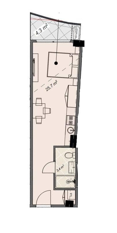 Студия, 33.4 м², этаж 4
