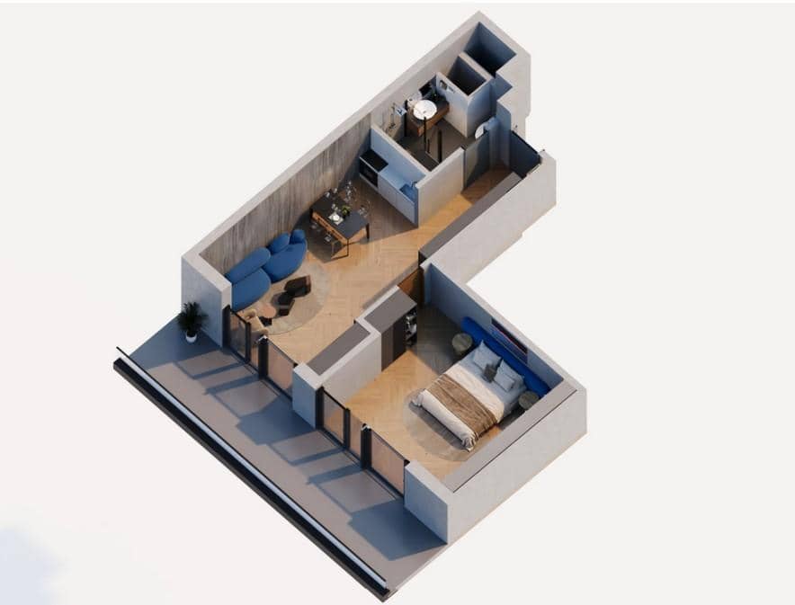 一居室, 57 m²