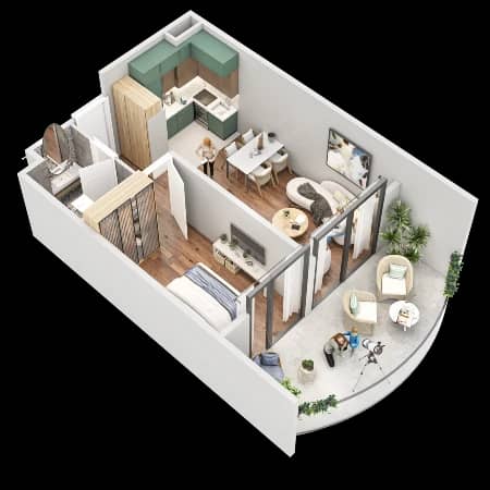 {{roomApartmentOrStudio}}, 59.2 მ², 12 სართული, Tekto Franco ბათუმში