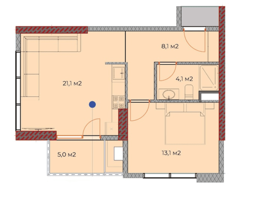 1-room, 55.4 m², Floor 16