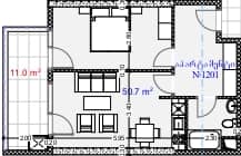 1-ოთახიანი, 61.7 მ², სართული 12
