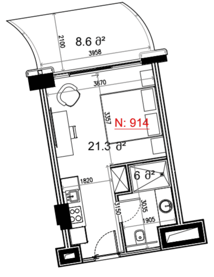 {{roomApartmentOrStudio}}, 35.9 м², 9 этаж в ЖК "Next Collection"