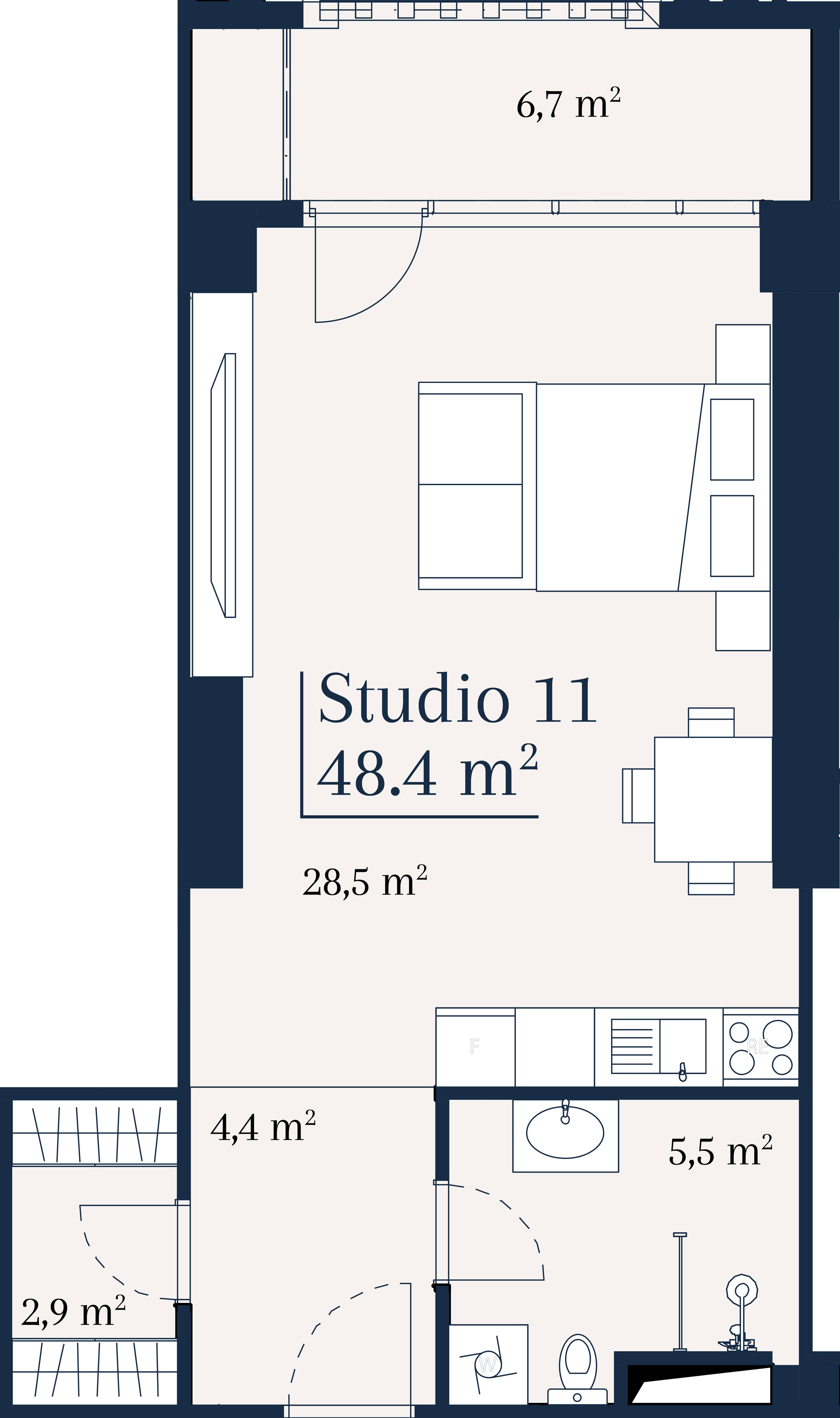 Студия, 48.4 м²