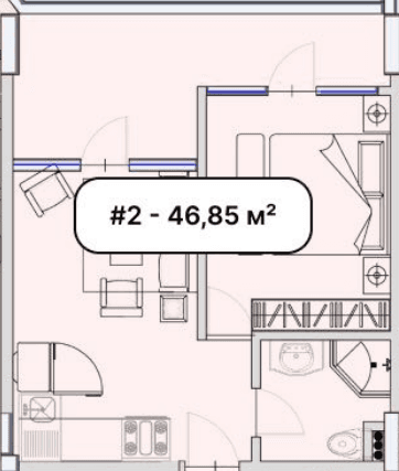 一居室, 46.9 m²