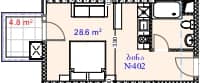 სტუდიო, 33.4 მ², სართული 4
