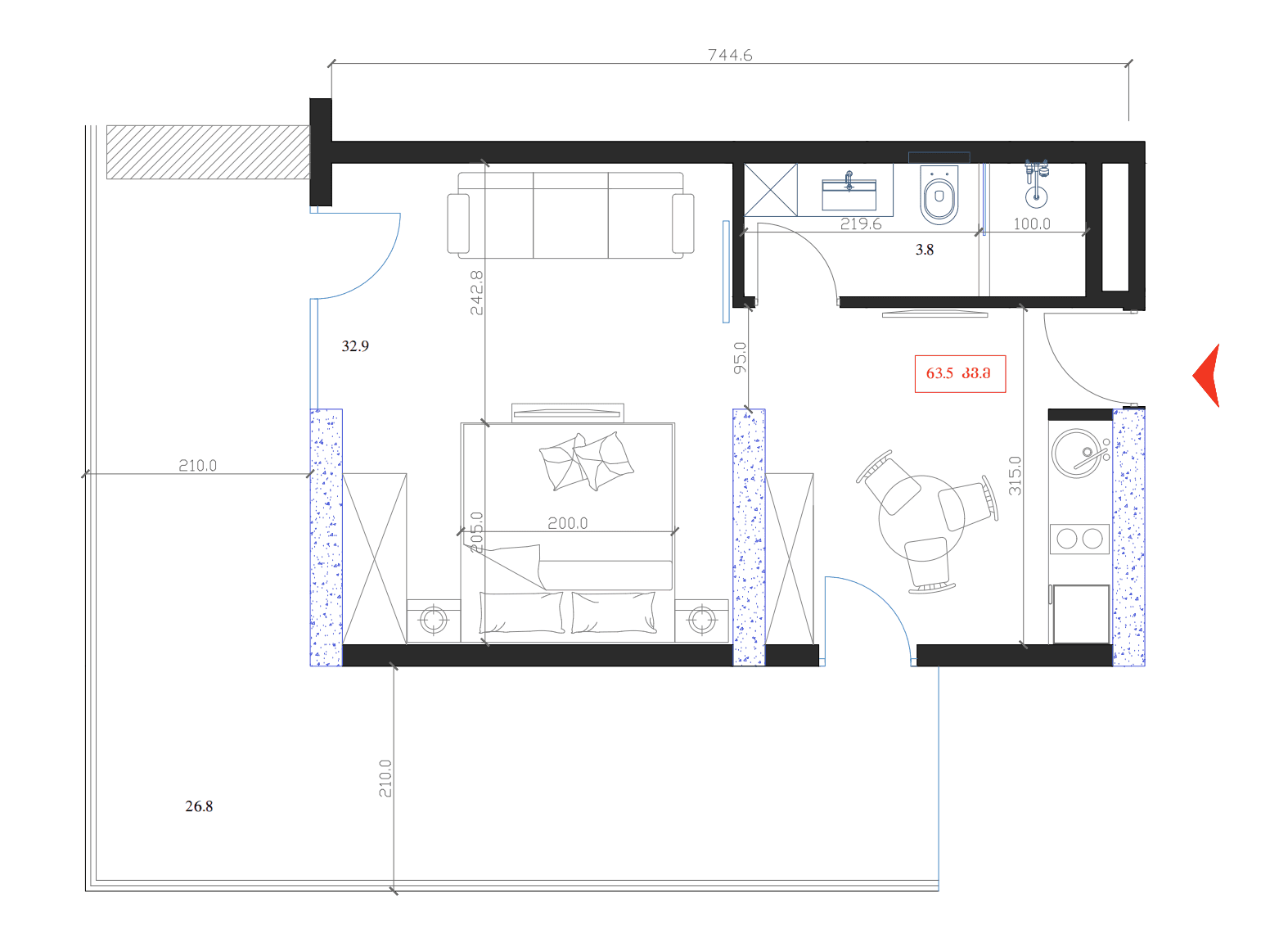 {{roomApartmentOrStudio}}, 63.5 მ², 10 სართული, Marina Club ბათუმში