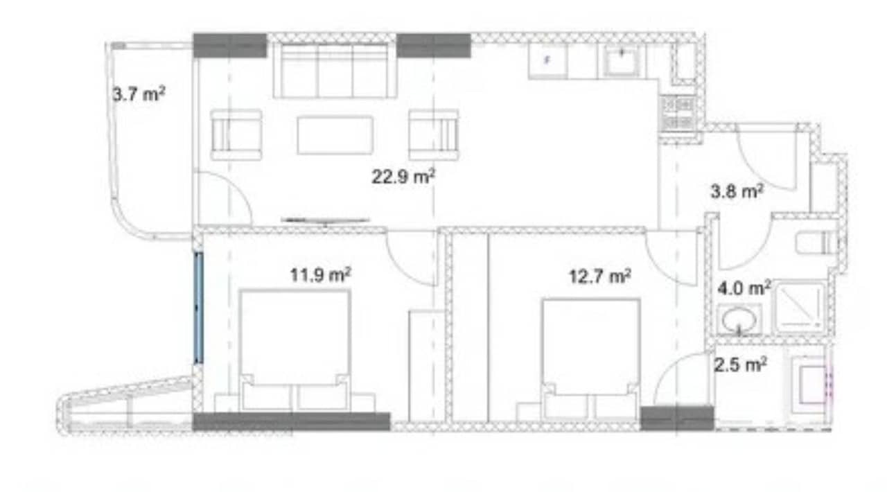 2-room, 61.6 m²