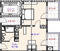 {{roomApartmentOrStudio}}, 57.1 მ², 7 სართული, Aquapark Residence ბათუმში