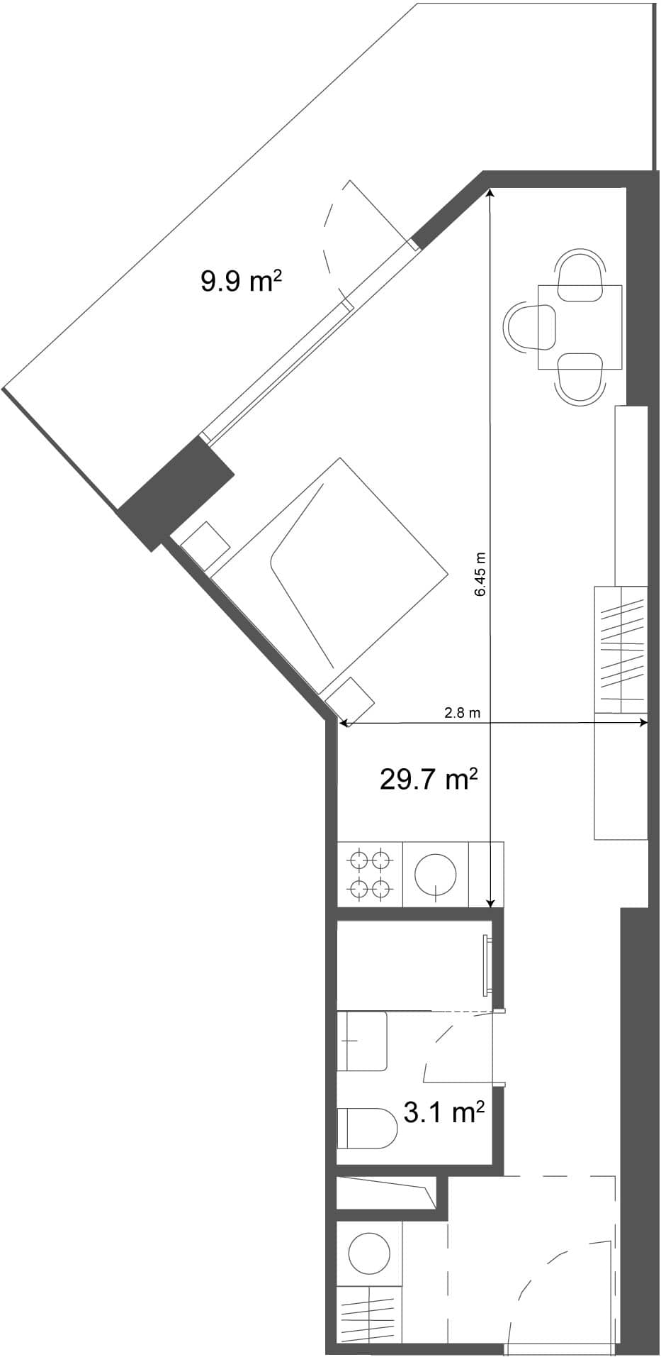 Studio, 39.6 m², Floor 30