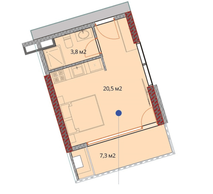 {{roomApartmentOrStudio}}, 32.8 მ², 20 სართული, OKTO Art House ბათუმში