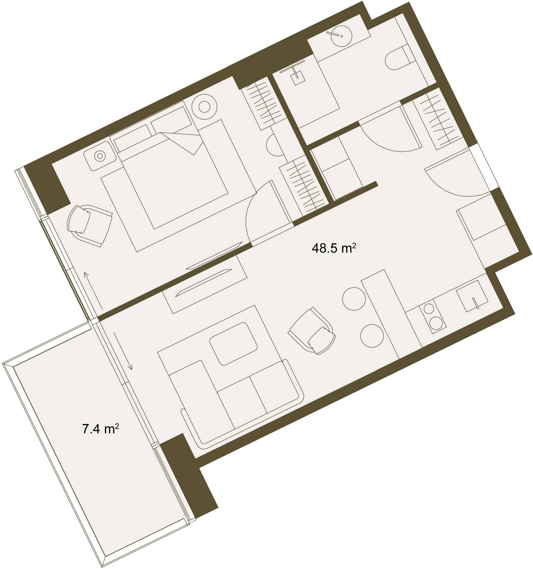 {{roomApartmentOrStudio}}, 55.9 მ², 5 სართული, NEXT GARDENS ბათუმში