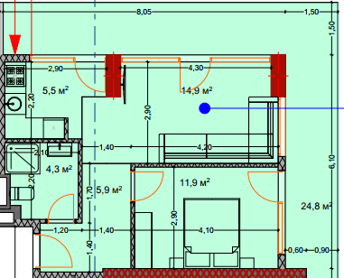 2-комн, 68.7 м², этаж 4