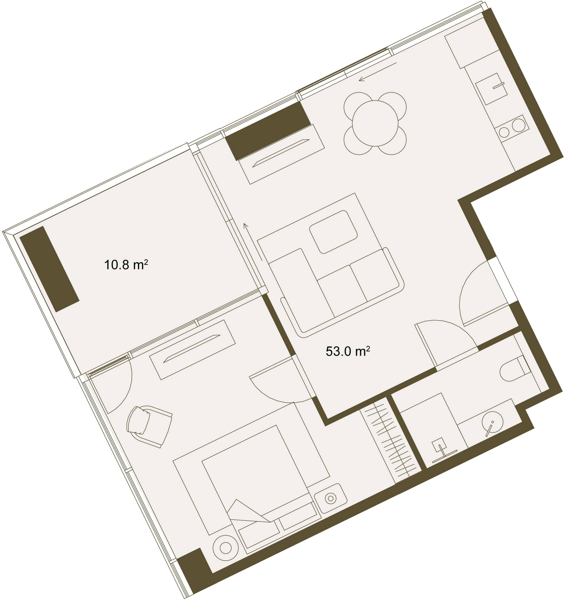 1-ოთახიანი, 63.1 მ², დან 4
