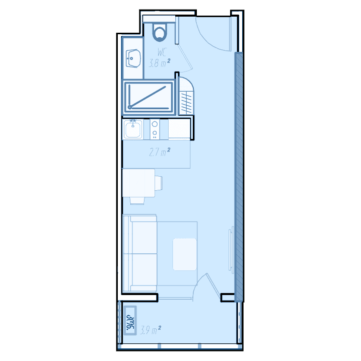 Studio, 29.2 m², Floor 35