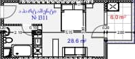 {{roomApartmentOrStudio}}, 34.6 m², 13 floor, Aquapark Residence in Batumi