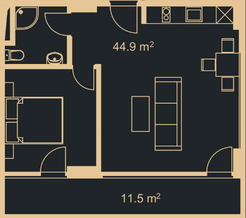 1-room, 56.1 m², Floor 17