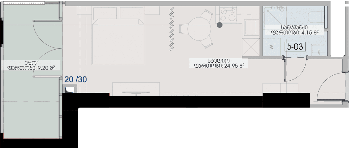 {{roomApartmentOrStudio}}, 38.3 მ², 4 სართული, Geuz Towers ბათუმში